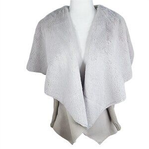 Women's Gray Faux Fur Shearling Open Front Drape Cardigan Vest